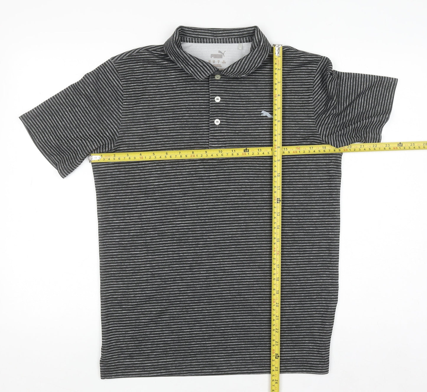 Puma Men’s Grey Striped Polo Shirt Size S Regular Fit