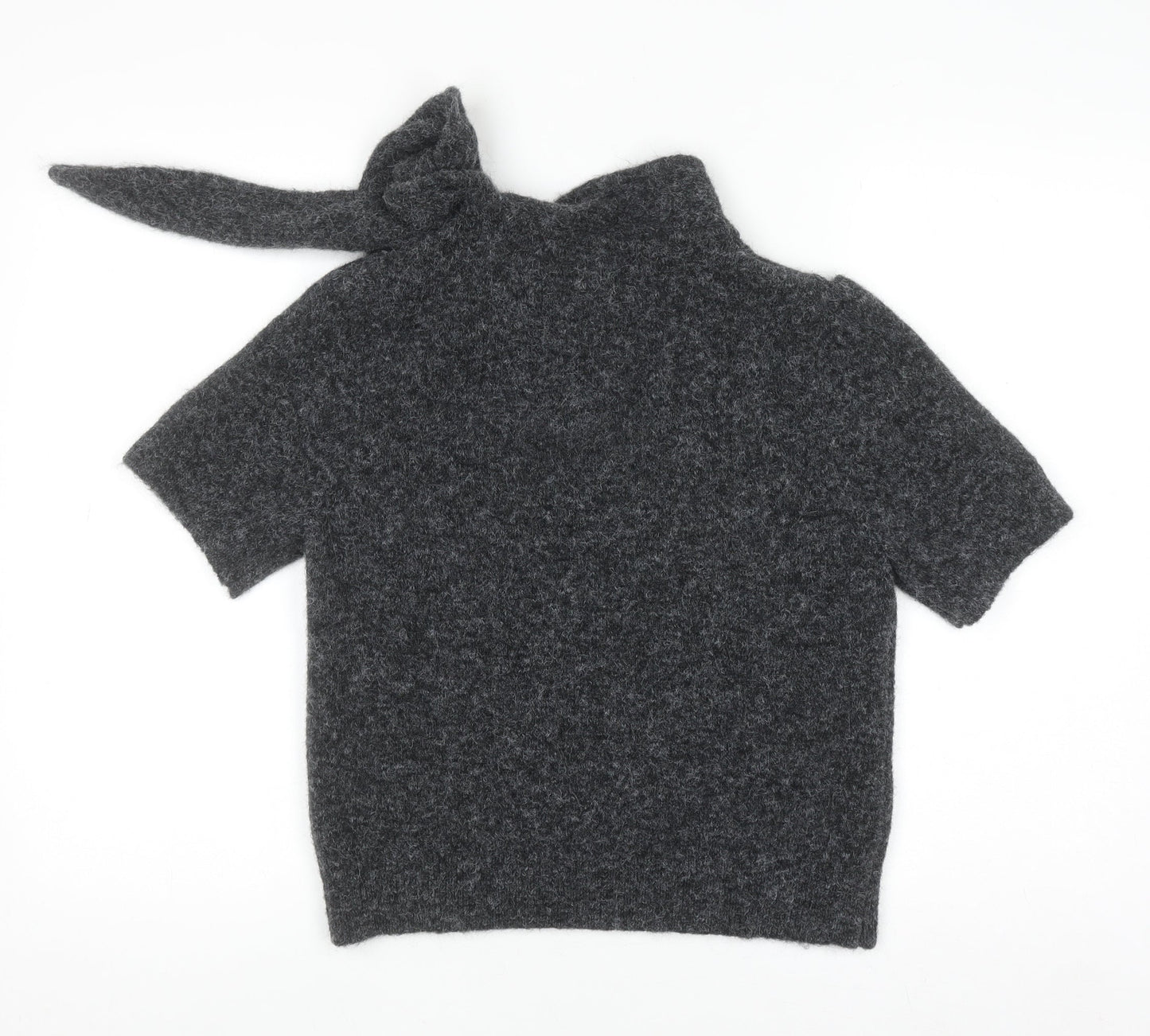 Marks and Spencer Women's Grey Wool Blend Bow Neck Short Sleeve Top Size S