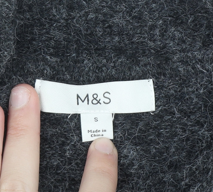 Marks and Spencer Women's Grey Wool Blend Bow Neck Short Sleeve Top Size S