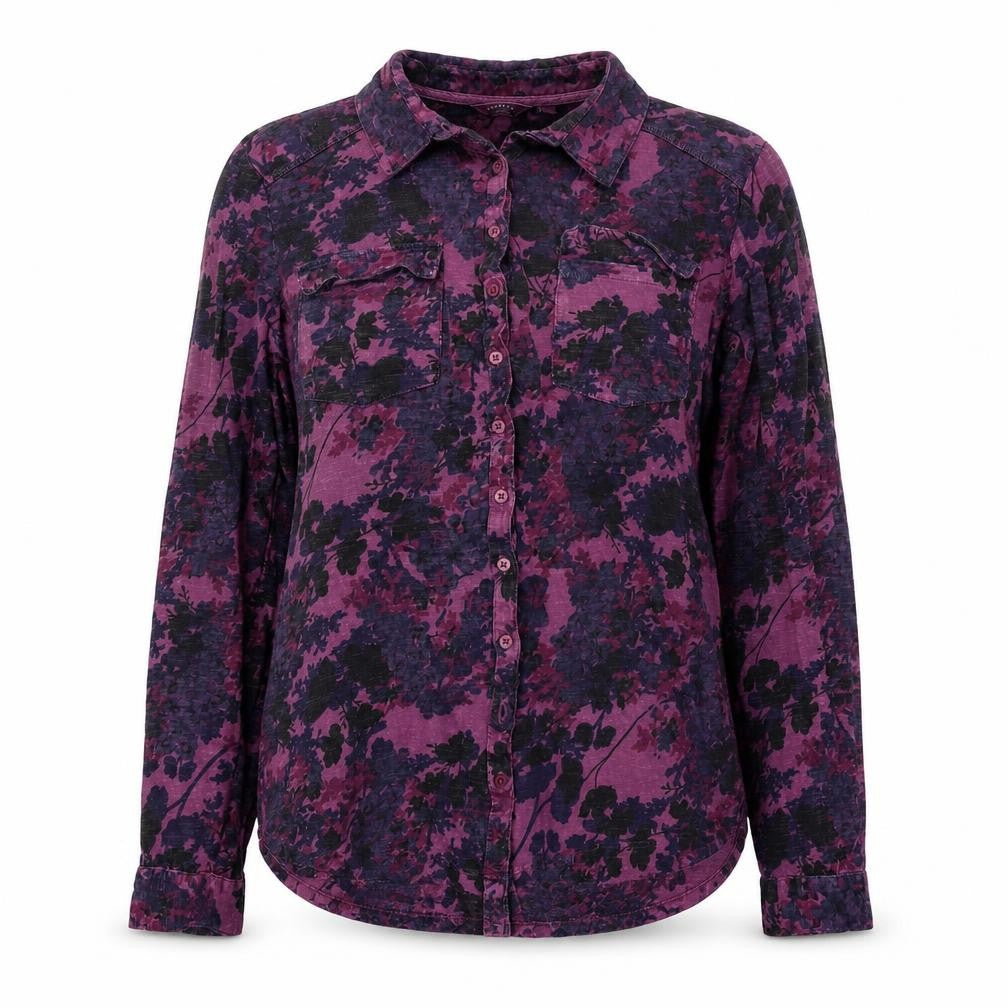 FatFace Women's Purple Floral Cotton Long Sleeve Button-Up Shirt Size 8