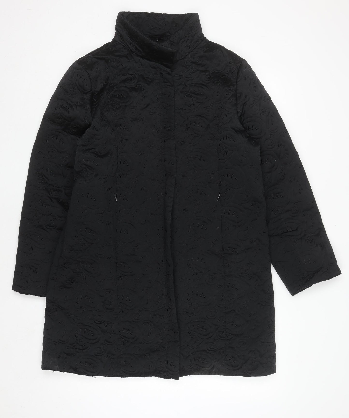Kookai Women’s Black Quilted Long Coat Size 14 Elegant Overcoat