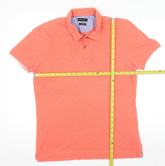 Massimo Dutti Mens Orange Cotton Casual Fit Polo Shirt XL