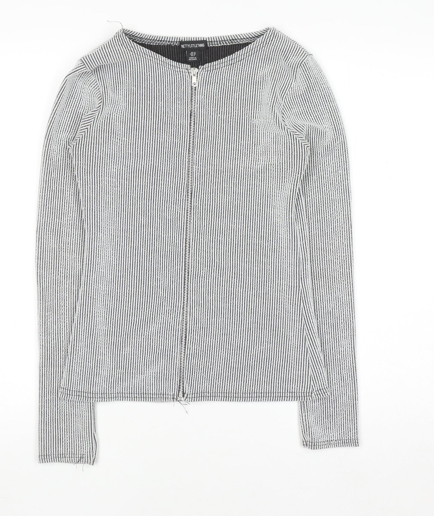 PrettyLittleThing Women’s Grey Striped Zip-Up Slim Jacket UK 10