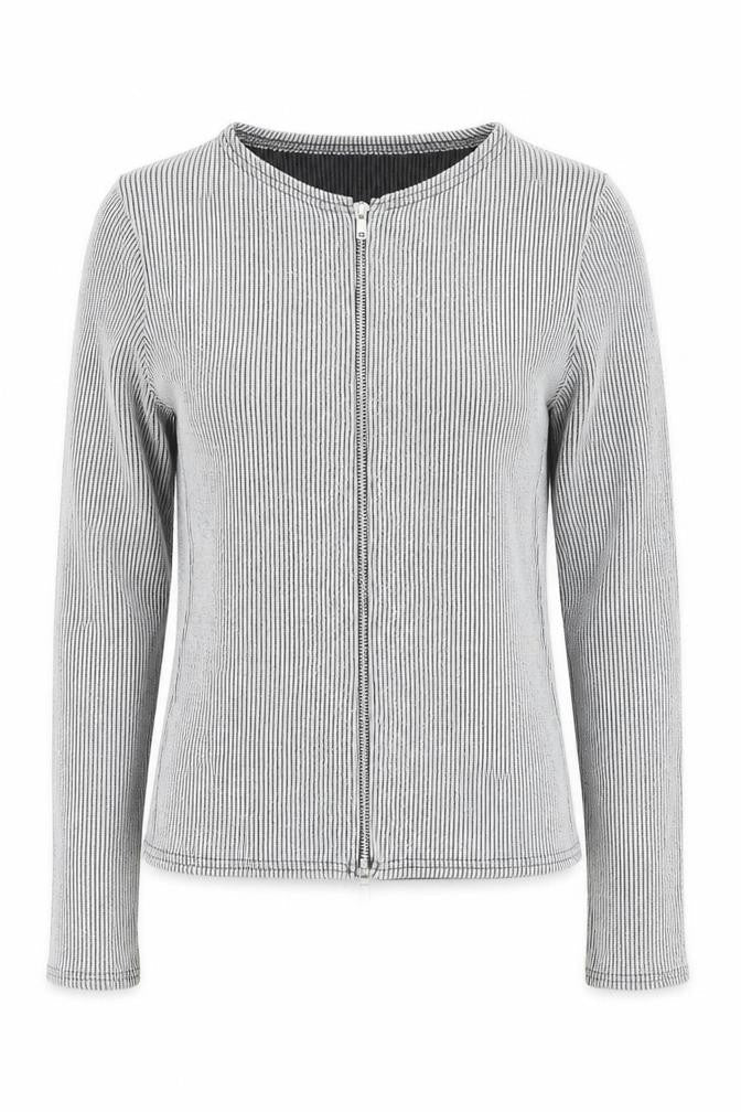 PRETTYLITTLETHING Women’s Grey Striped Zip-Up Slim Jacket UK 10