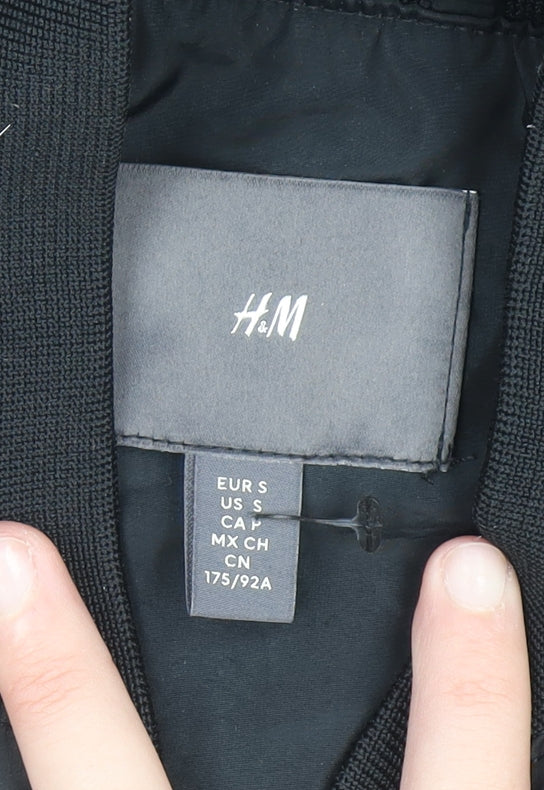 H&M Men's Black Bomber Jacket Size S Regular Fit Casual Zip