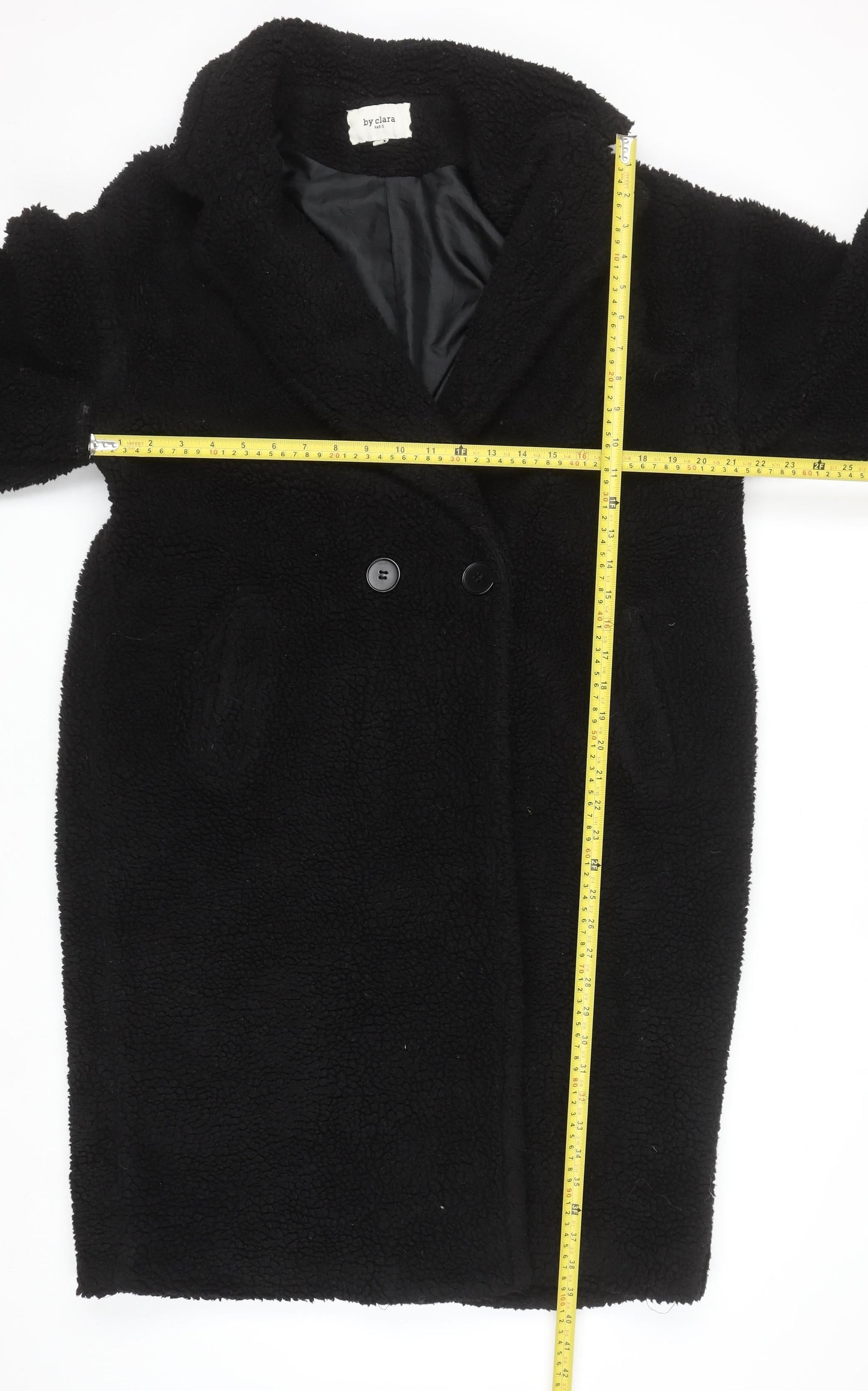 By Clara Women’s Black Long Fleece Overcoat L