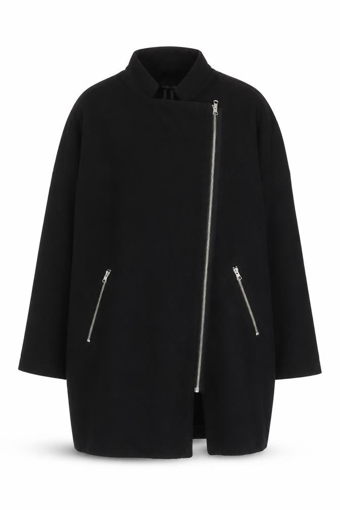 H&M Divided Women’s Black Mid-Length Zip Overcoat Size 14