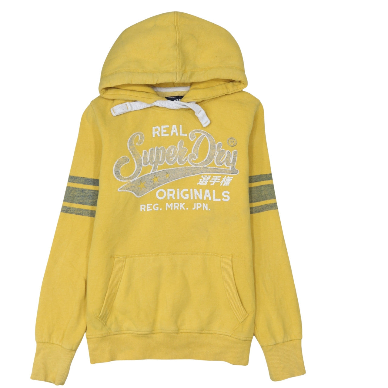 Superdry Women's Yellow Pullover Hoodie Size 12 Graphic Print Cotton