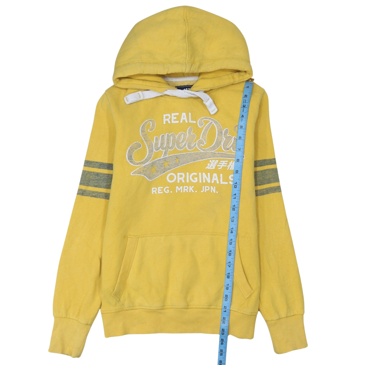 Superdry Women's Yellow Pullover Hoodie Size 12 Graphic Print Cotton