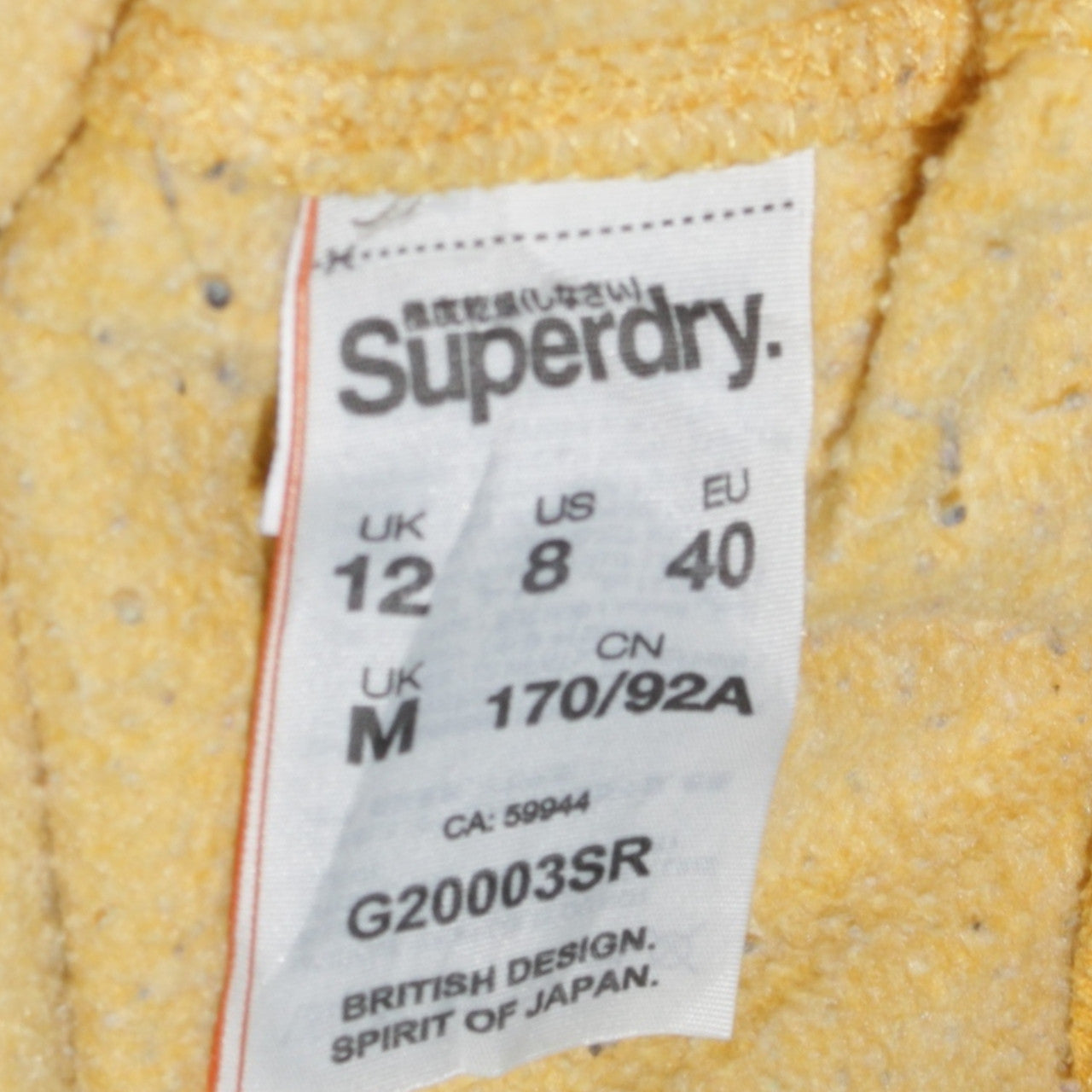 Superdry Women's Yellow Pullover Hoodie Size 12 Graphic Print Cotton