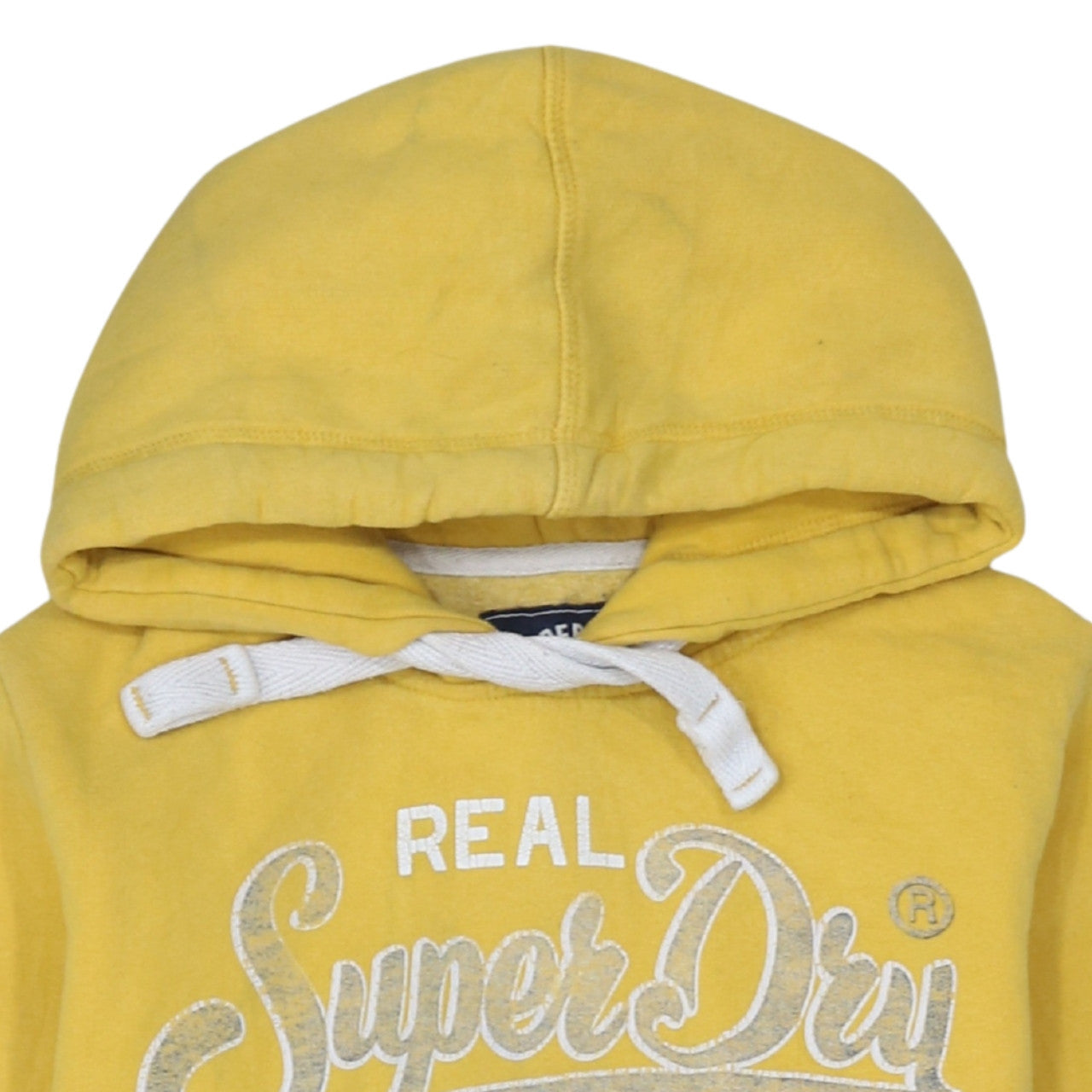 Superdry Women's Yellow Pullover Hoodie Size 12 Graphic Print Cotton