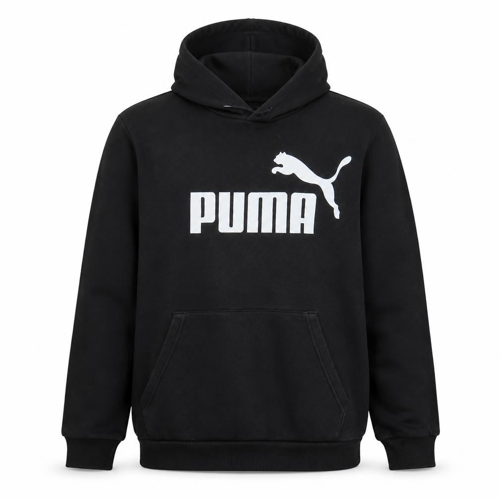 Front view of Puma Men's Black XL Pullover Hoodie with Logo Print