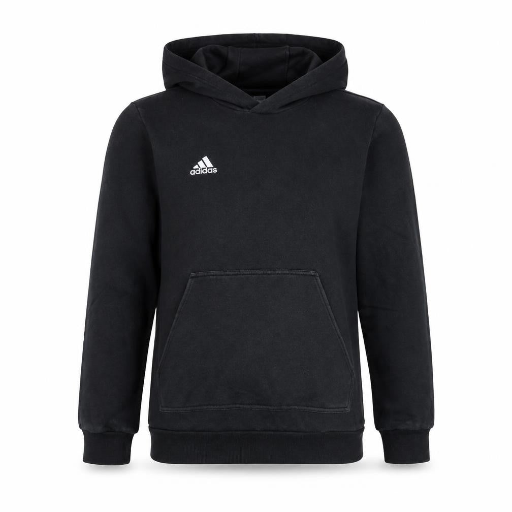 Front view of Adidas boys’ black pullover hoodie 13-14 years sports fleece sweatshirt