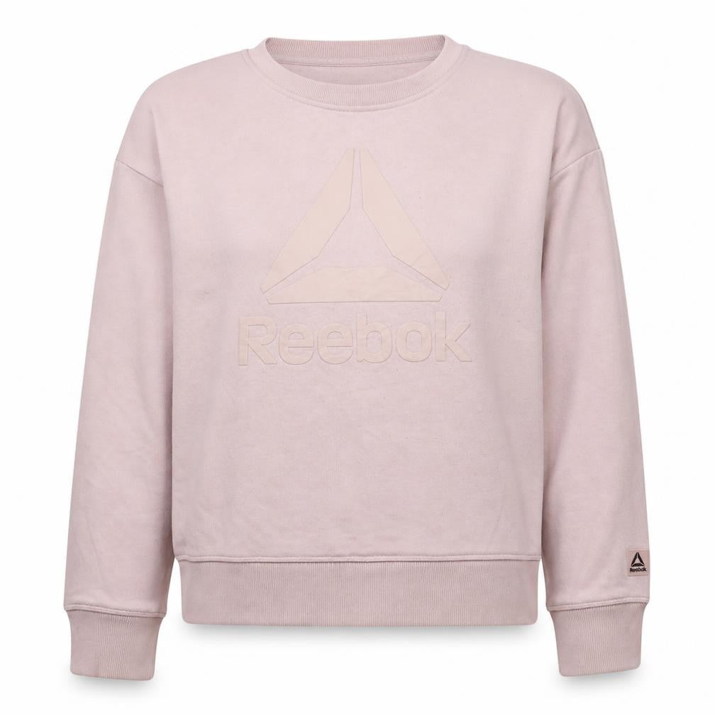 Reebok Women Beige Logo Crew Neck Pullover Sweatshirt Size L