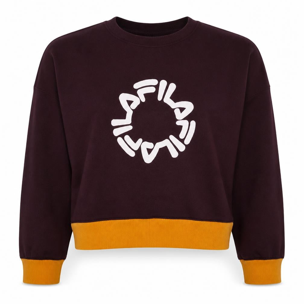 FILA Womens Burgundy & Mustard Logo Pullover Sweatshirt UK 14