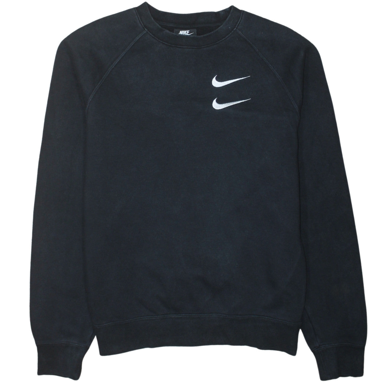 Nike Men's Black Small Pullover Sweatshirt Double Swoosh Logo Crew Neck