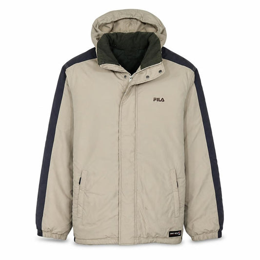 FILA Men Beige Hooded Puffer Jacket Size M Water Resistant Winter Coat