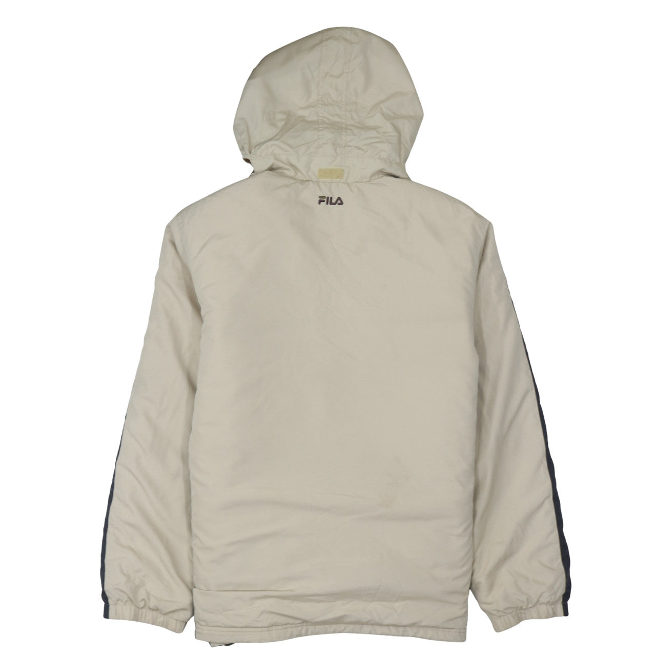 FILA Men Beige Hooded Puffer Jacket Size M Water Resistant Winter Coat