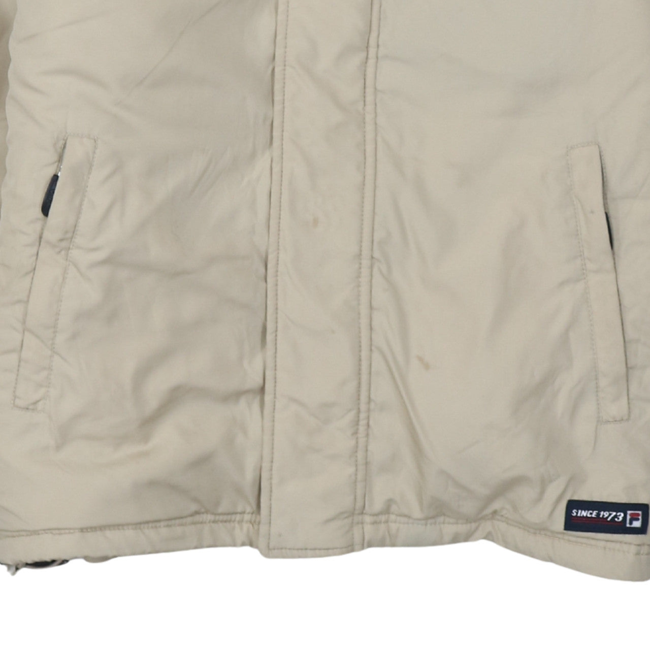 FILA Men Beige Hooded Puffer Jacket Size M Water Resistant Winter Coat