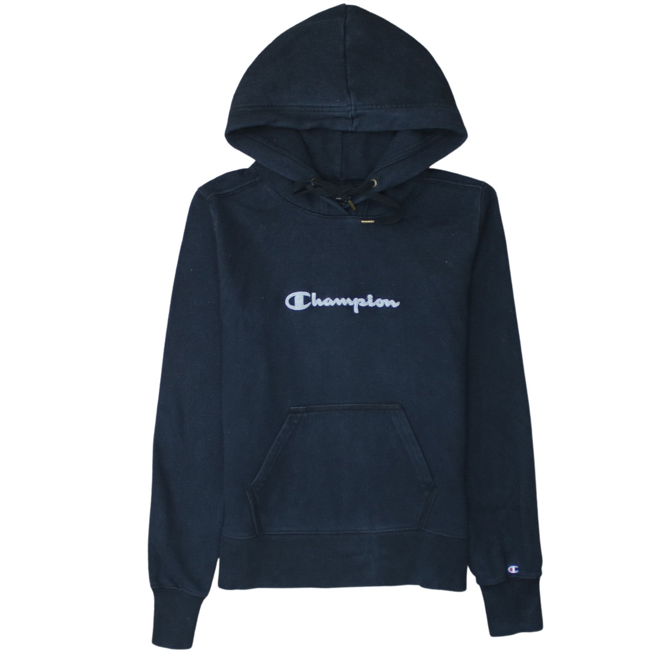 Champion Women's Navy Pullover Hoodie M Embroidered Logo Cotton Blend