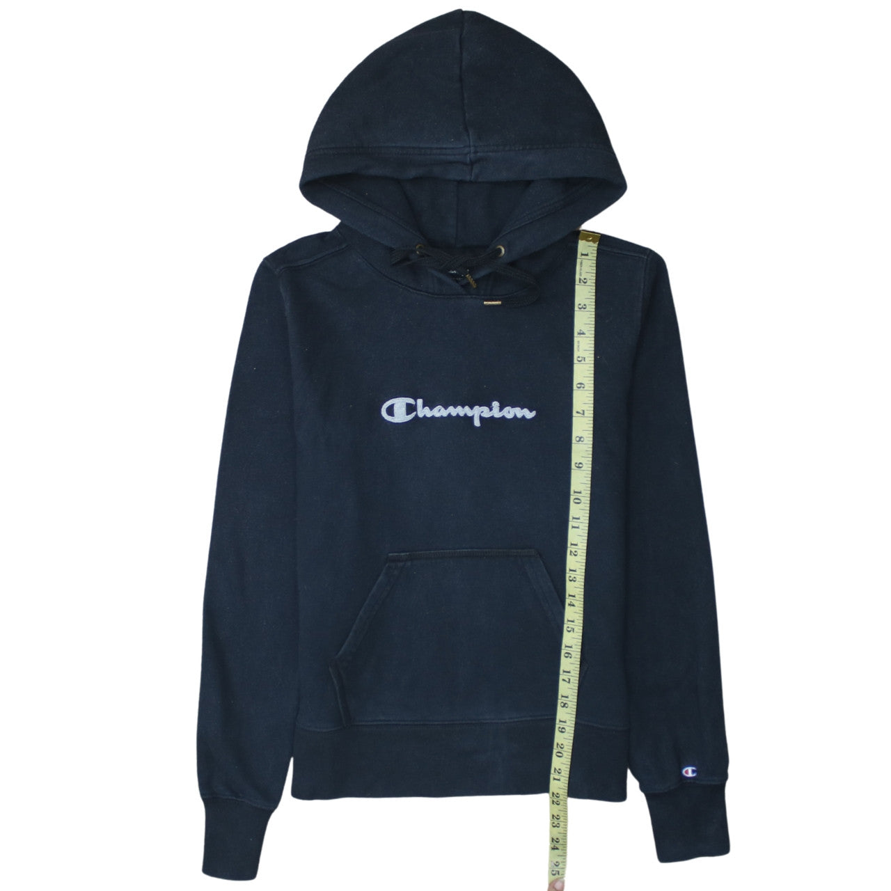 Champion Women's Navy Pullover Hoodie M Embroidered Logo Cotton Blend