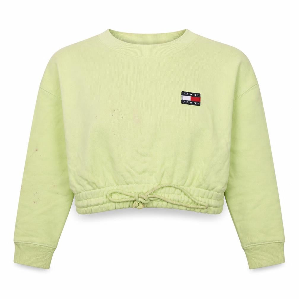 Tommy Jeans Womens Green Cropped Sweatshirt Size M Logo Drawstring Cotton
