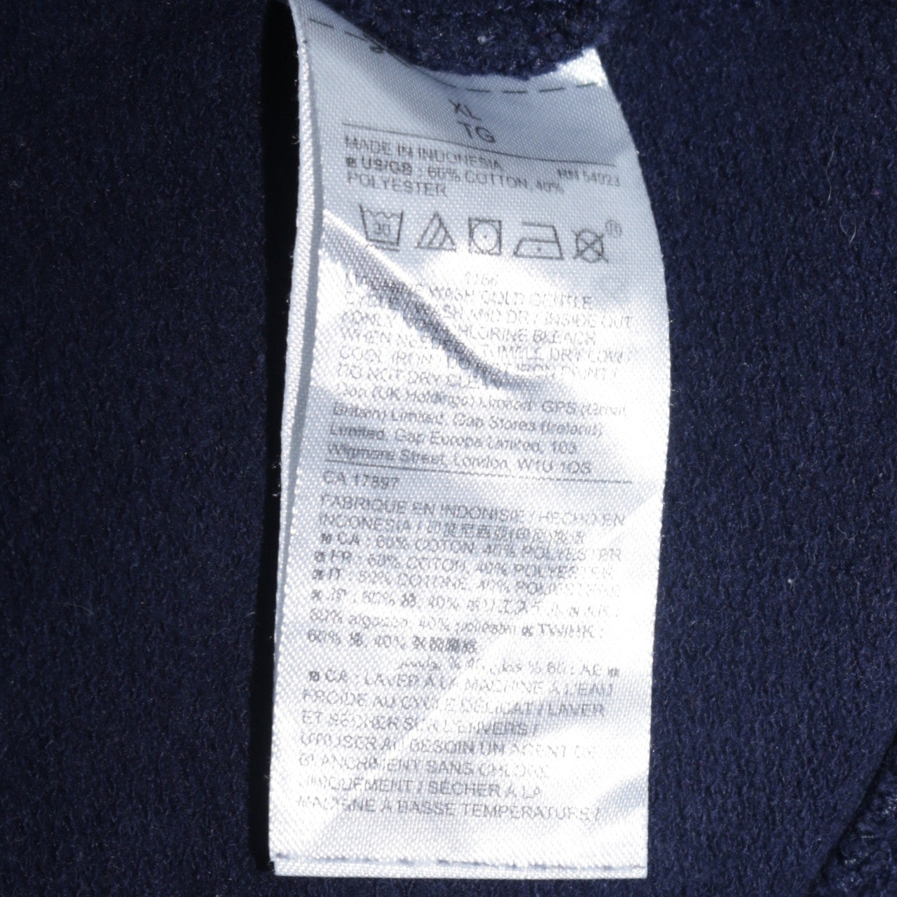 GAP Men's Navy Blue Full Zip Hoodie XL Classic Logo Cotton Blend