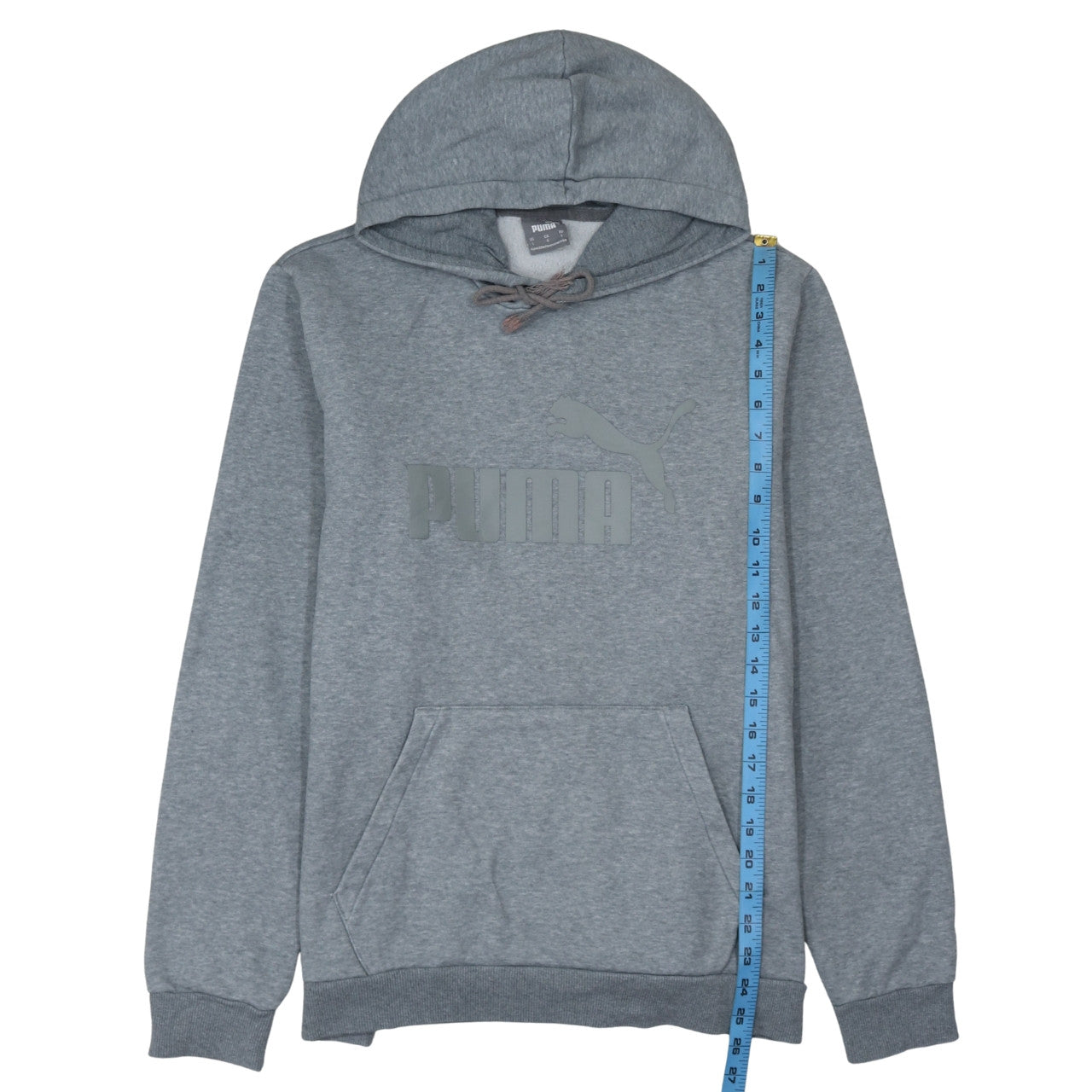 Puma Men's Grey Pullover Hoodie L Logo Fleece Sweatshirt