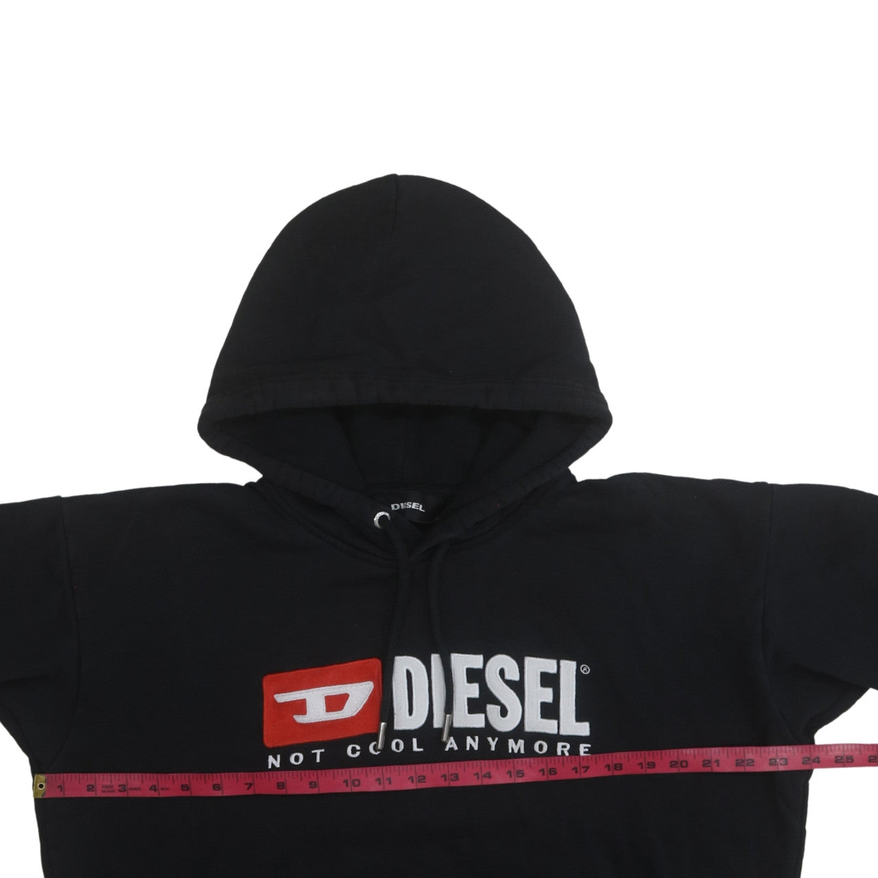 Diesel Men's Black Pullover Hoodie Medium Embroidered Logo 3/4 Sleeve