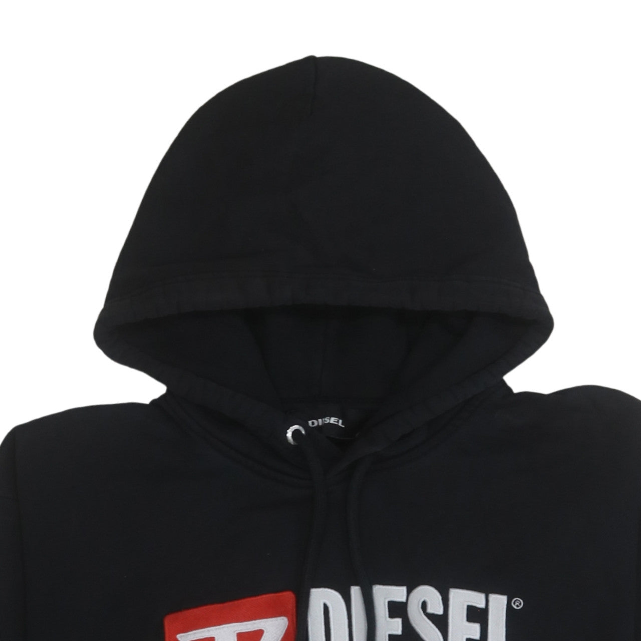 Diesel Men's Black Pullover Hoodie Medium Embroidered Logo 3/4 Sleeve