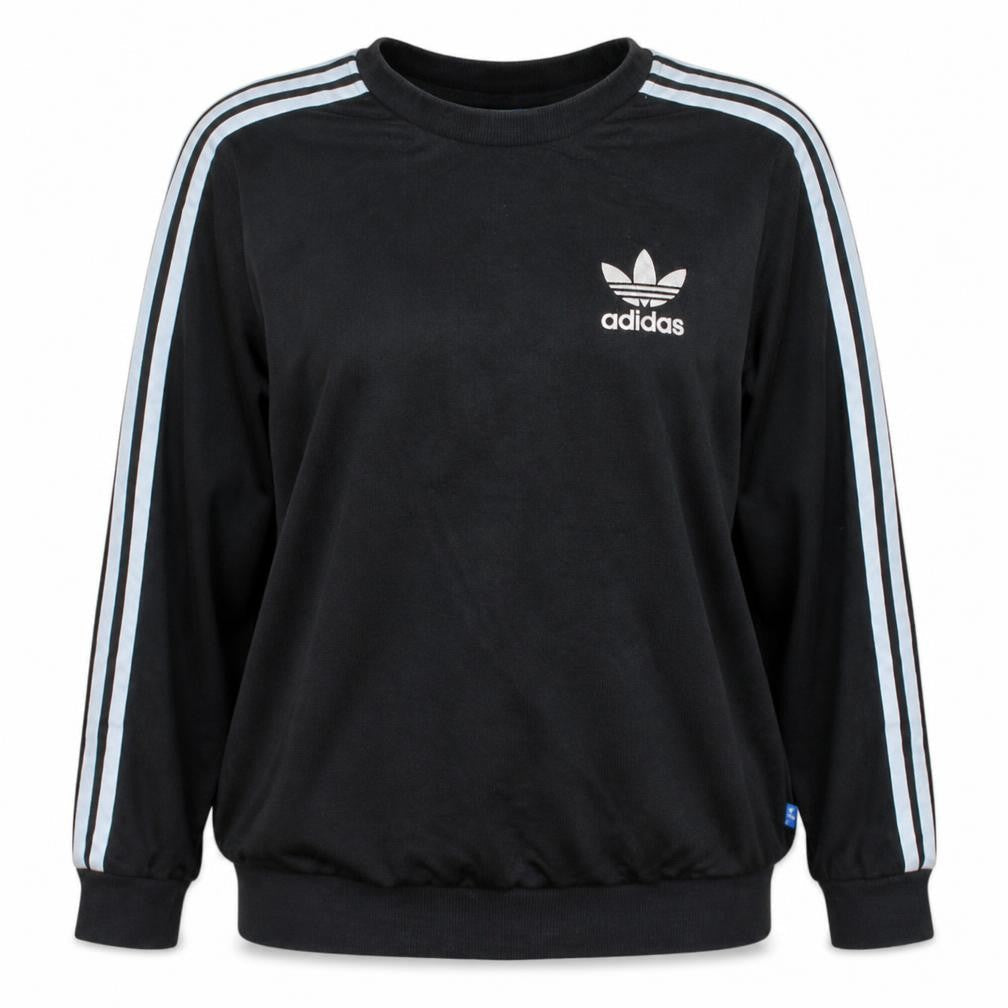 Adidas Womens Black Crew Neck Pullover Sweatshirt Size M Logo Striped