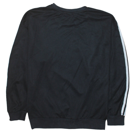 Adidas Womens Black Crew Neck Pullover Sweatshirt Size M Logo Striped