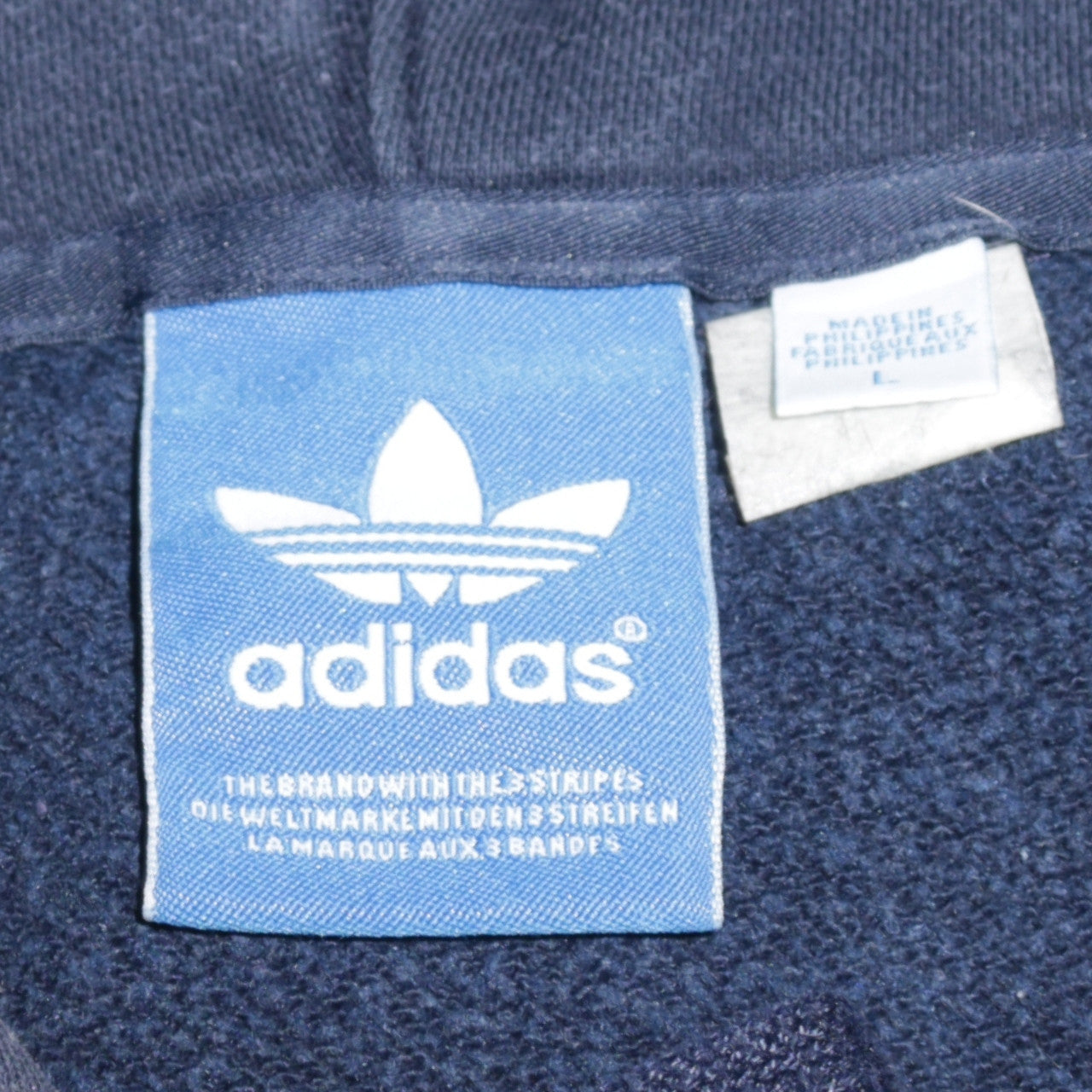 Adidas Mens Blue Pullover Hoodie L Logo Graphic Fleece Sweatshirt
