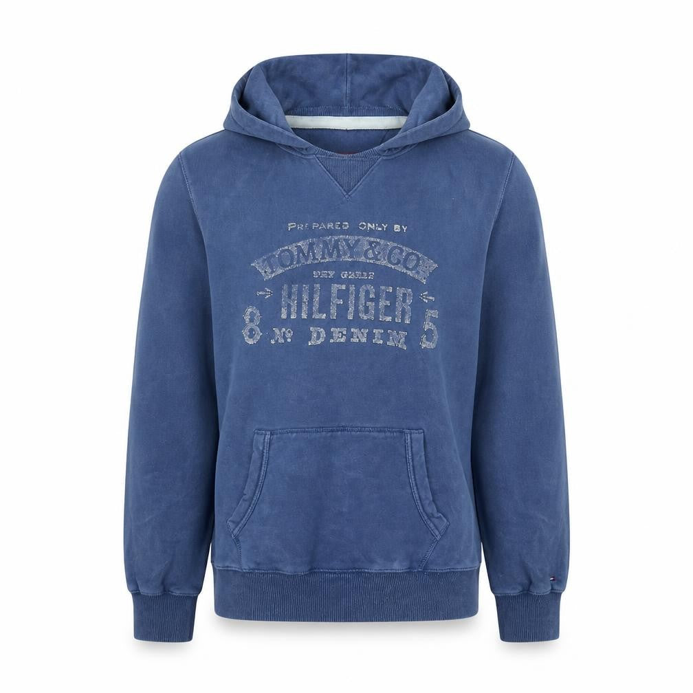 Hilfiger Denim Men's Blue Pullover Hoodie L Cotton Classic Logo
