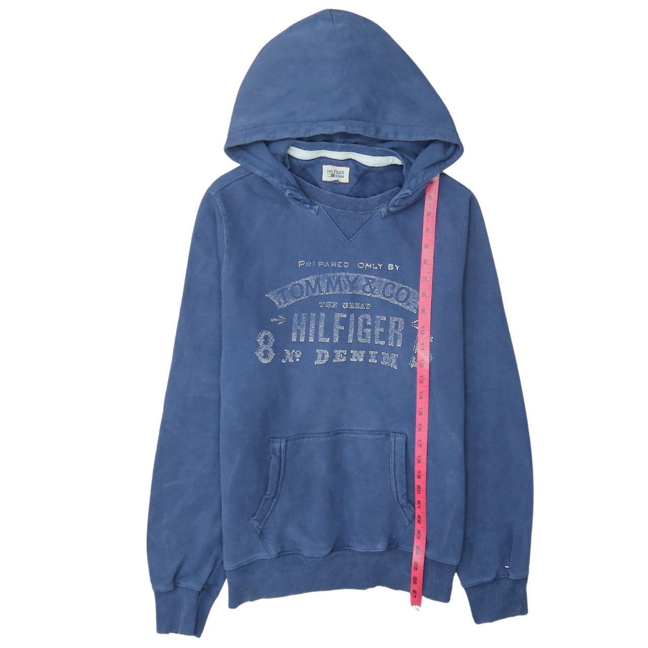 Hilfiger Denim Men's Blue Pullover Hoodie L Cotton Classic Logo