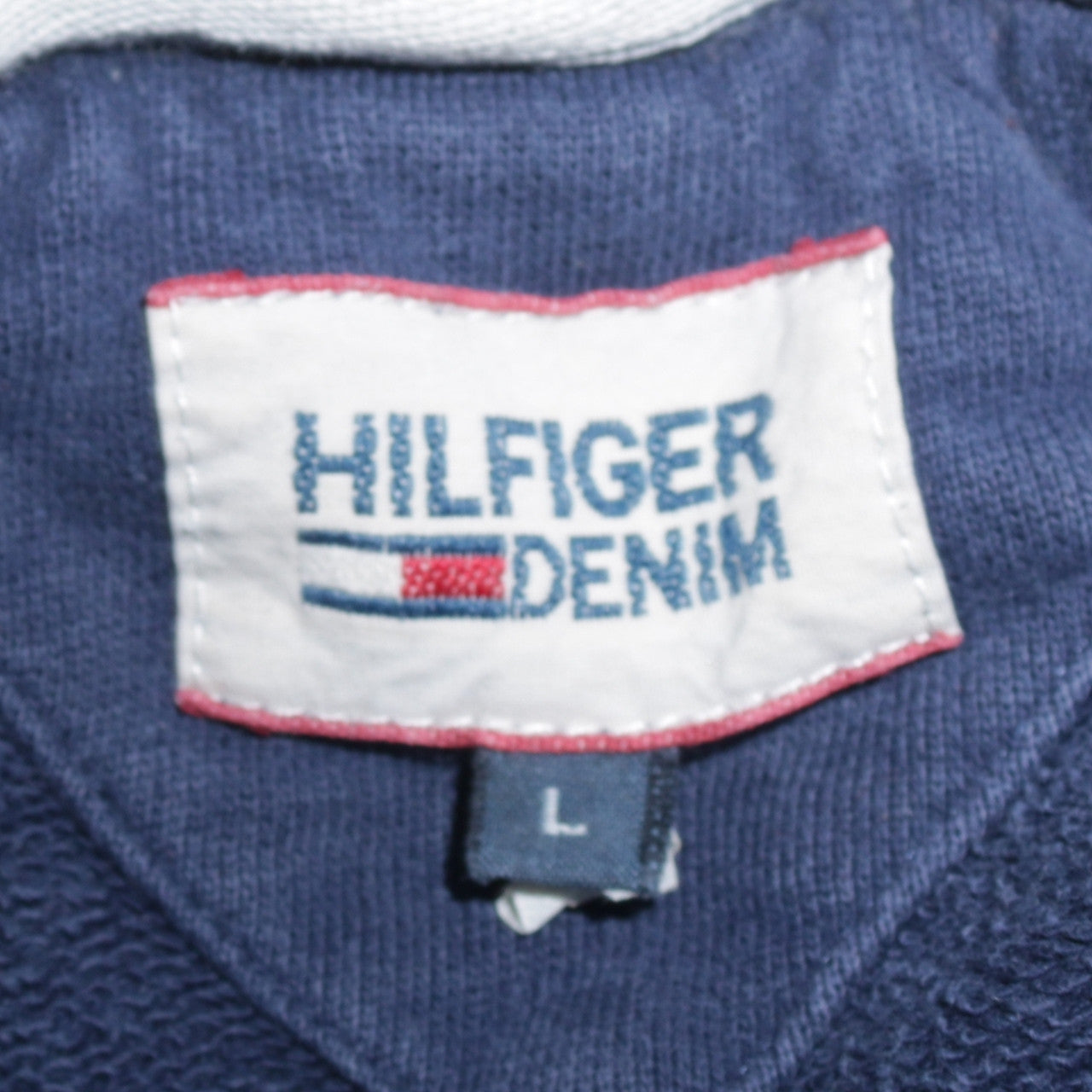 Hilfiger Denim Men's Blue Pullover Hoodie L Cotton Classic Logo
