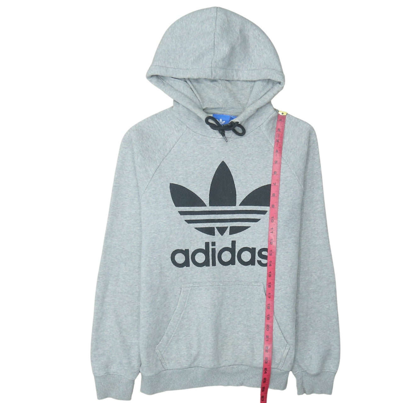 Adidas Men's Grey Pullover Hoodie Small Trefoil Logo Sweatshirt