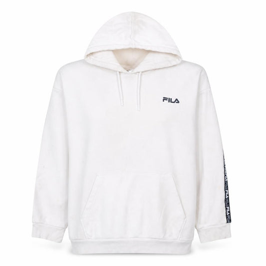 FILA Women's White Hoodie L Logo Tape Pullover Cotton Blend