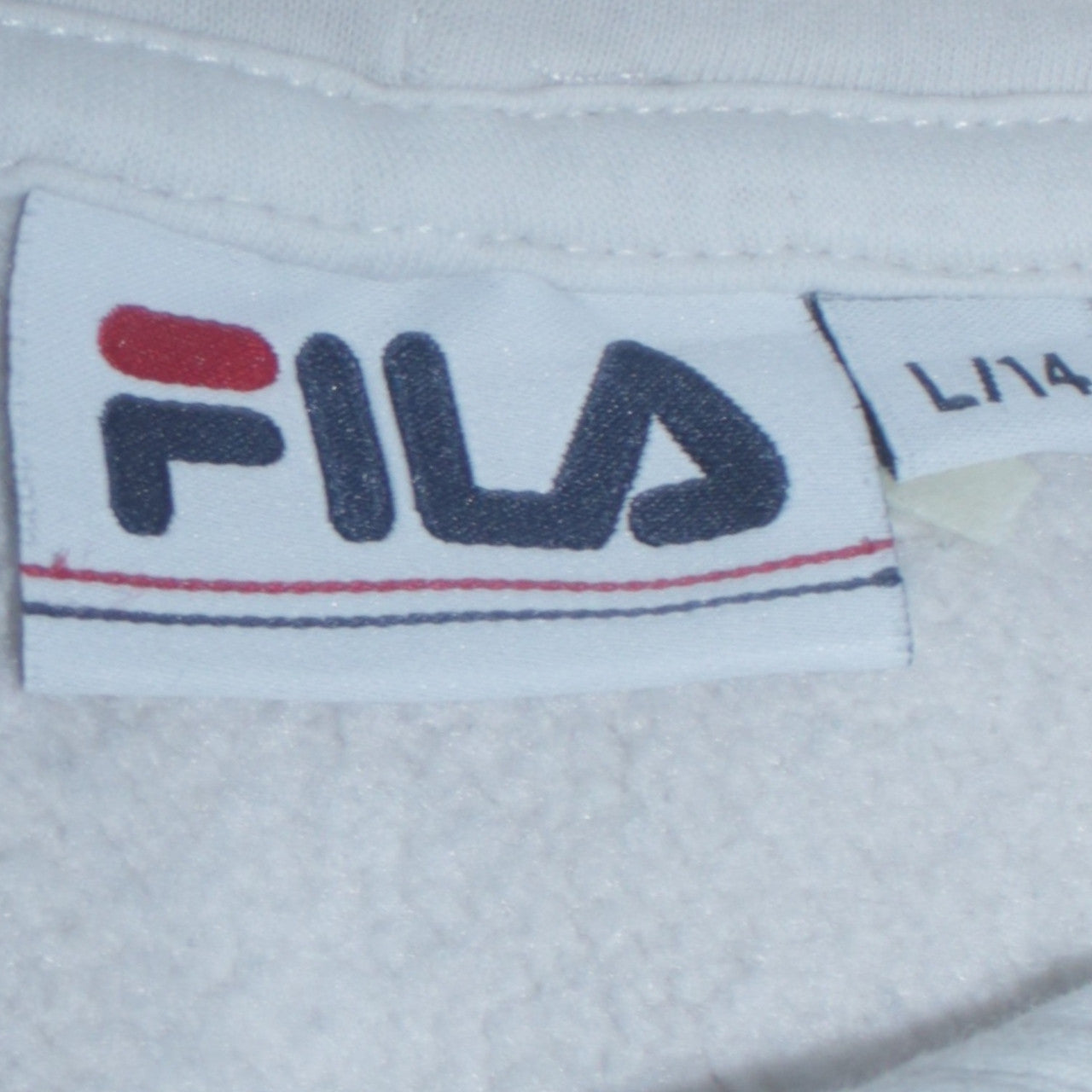 FILA Women's White Hoodie L Logo Tape Pullover Cotton Blend
