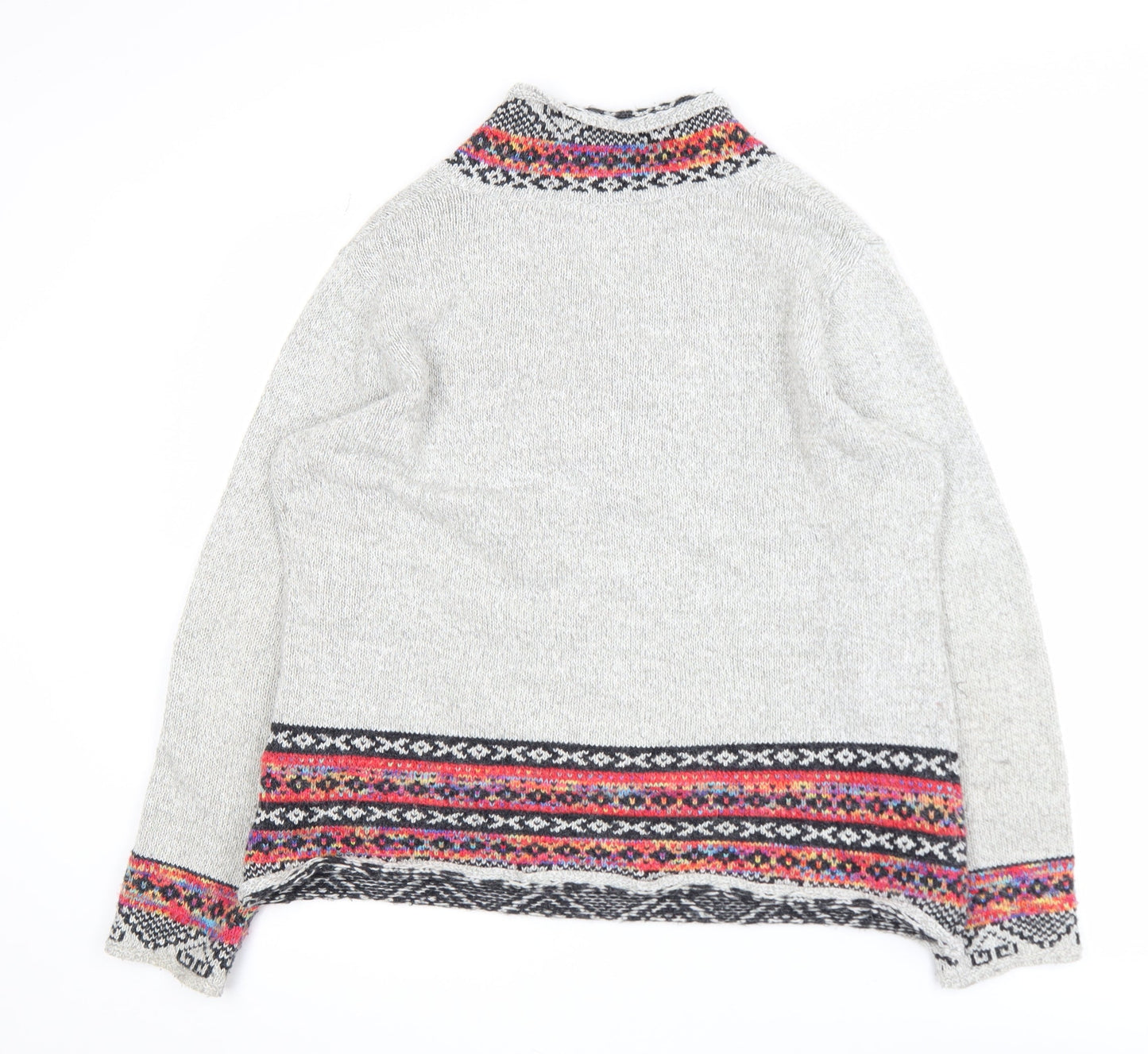 Roman Women Grey Fair Isle Knit V-Neck Button Jumper Size 18