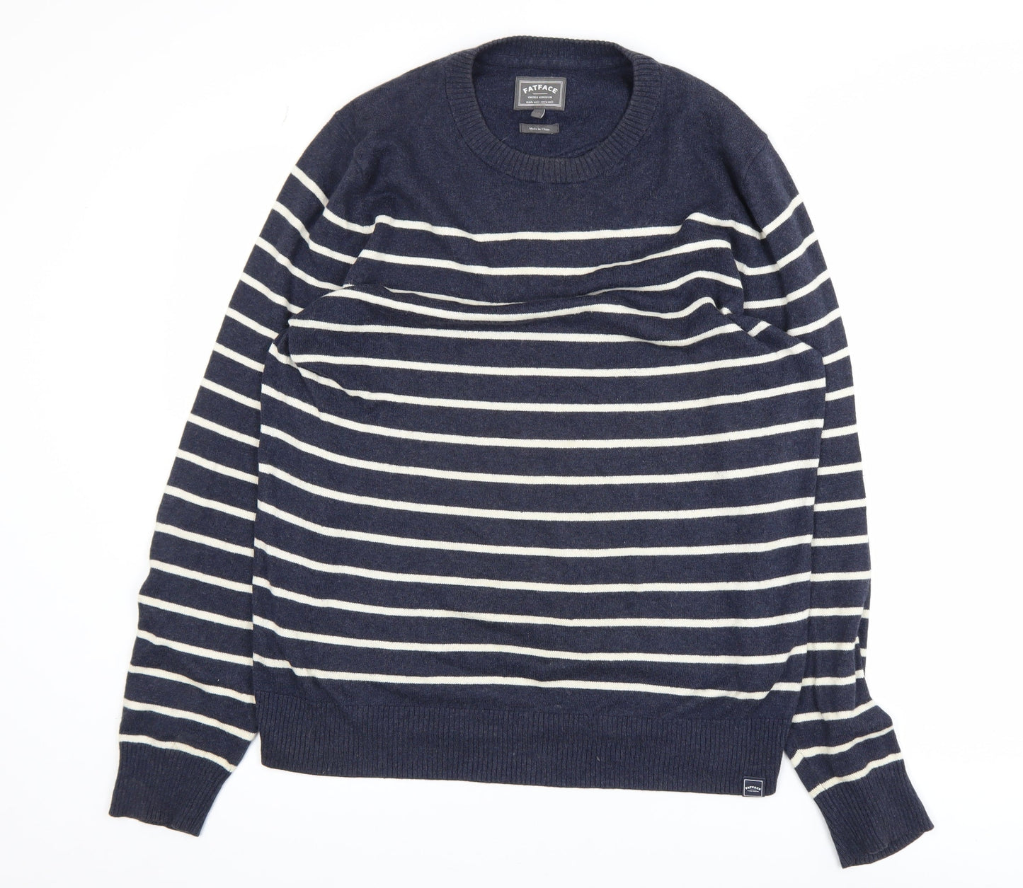 FatFace Men's Blue Striped Cotton Cashmere Crew Neck Jumper M