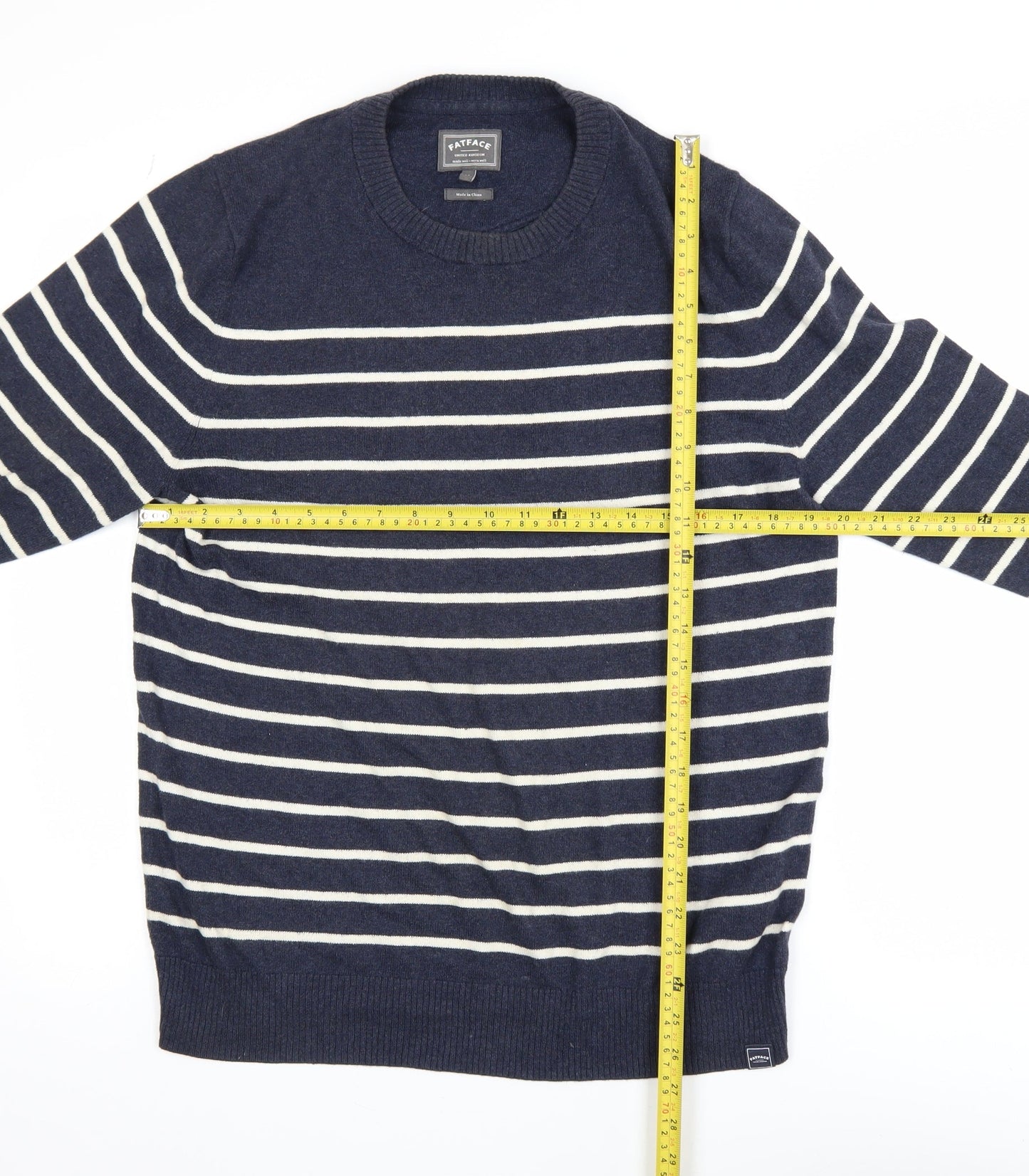 FatFace Men's Blue Striped Cotton Cashmere Crew Neck Jumper M