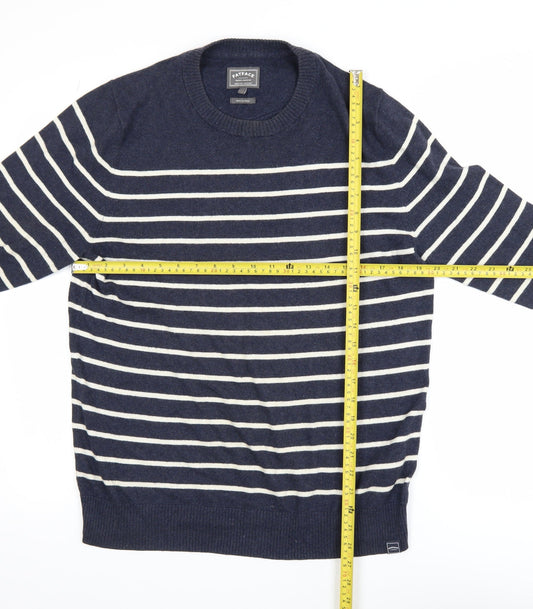FatFace Men's Blue Striped Cotton Cashmere Crew Neck Jumper M
