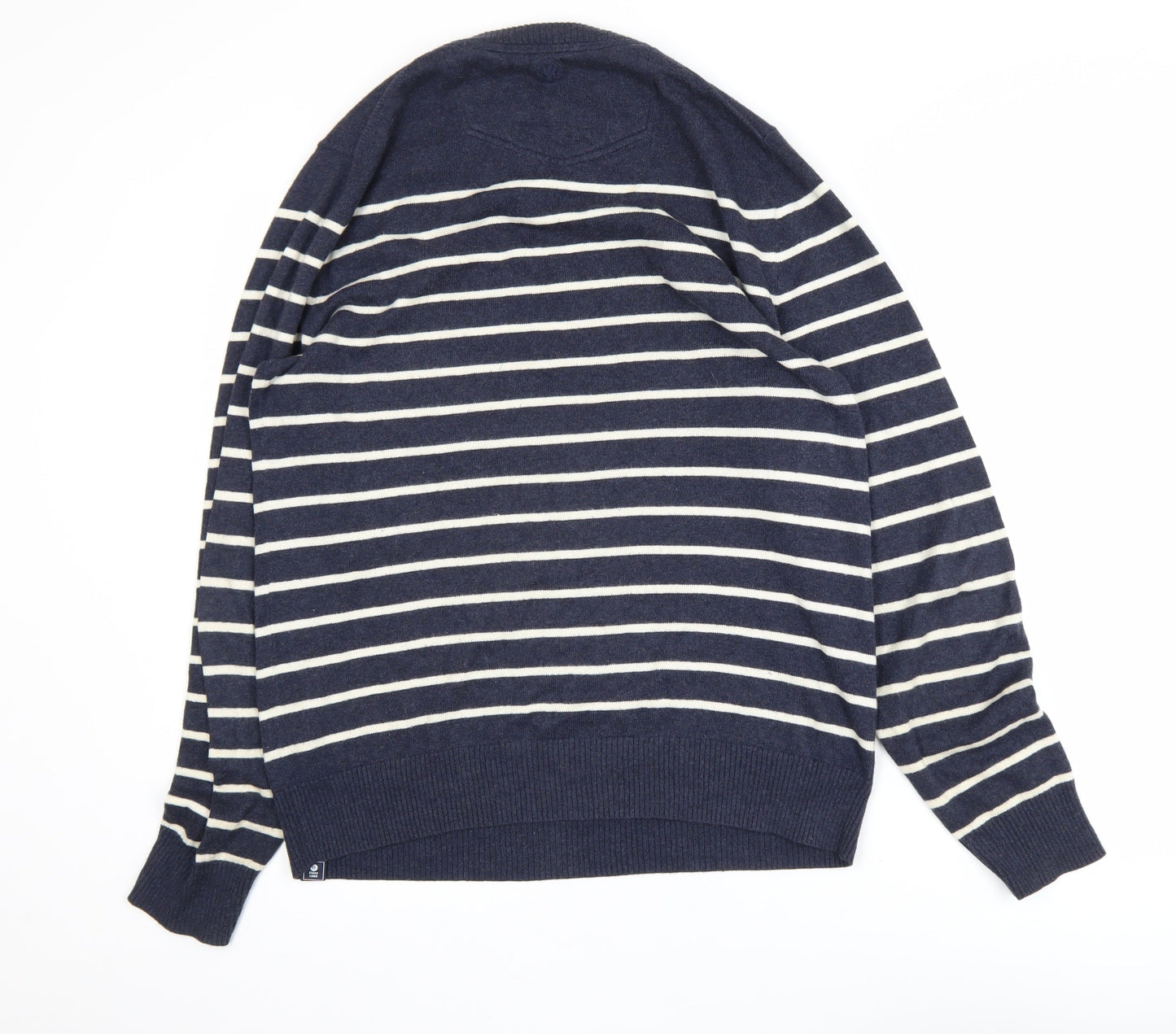FatFace Men's Blue Striped Cotton Cashmere Crew Neck Jumper M