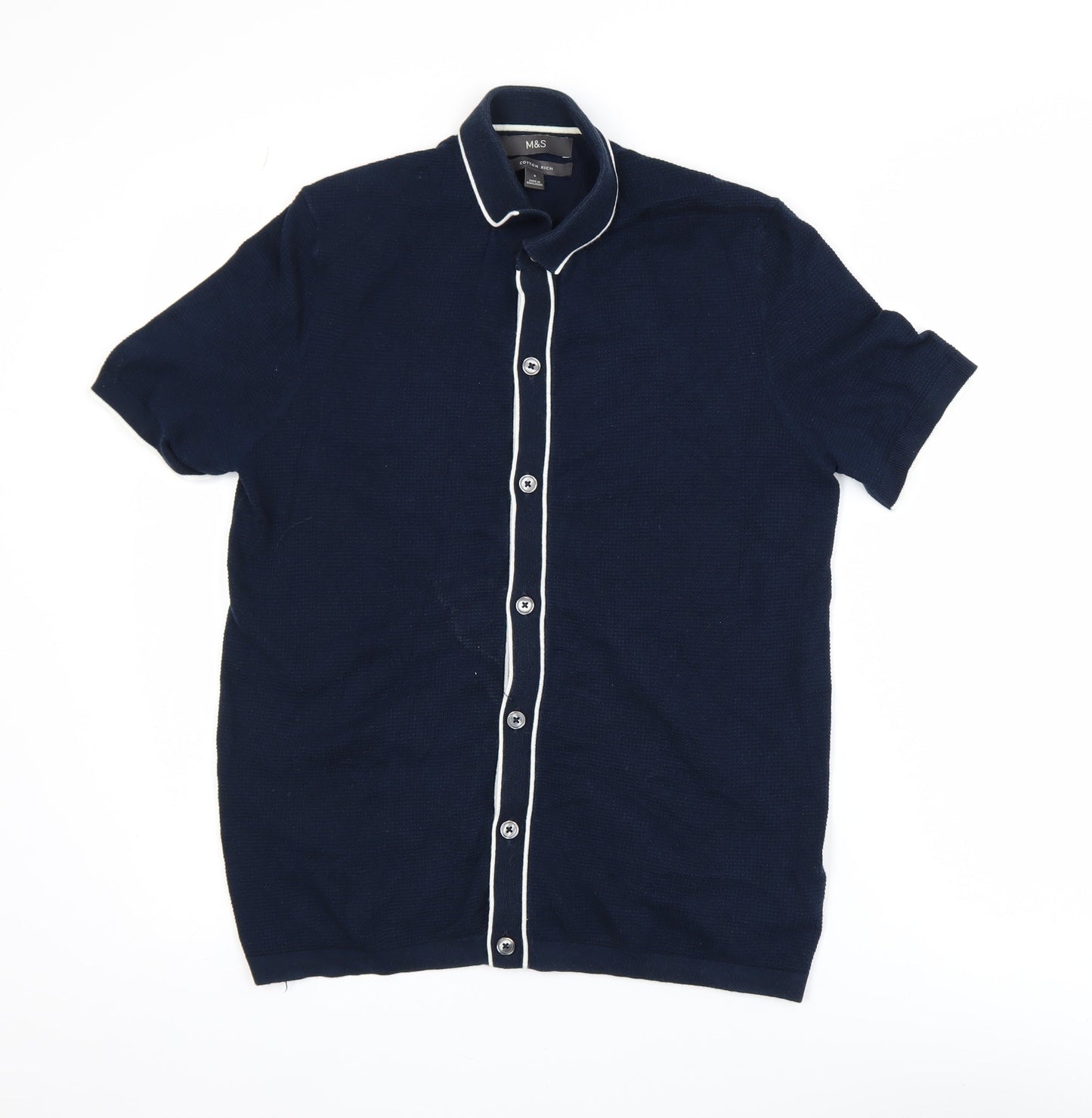 Marks and Spencer Men's Blue Cotton Polo Shirt Size S