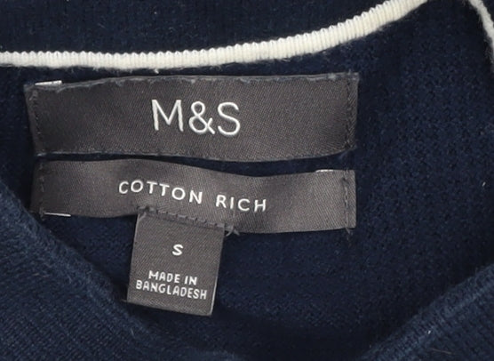 Marks and Spencer Men's Blue Cotton Polo Shirt Size S