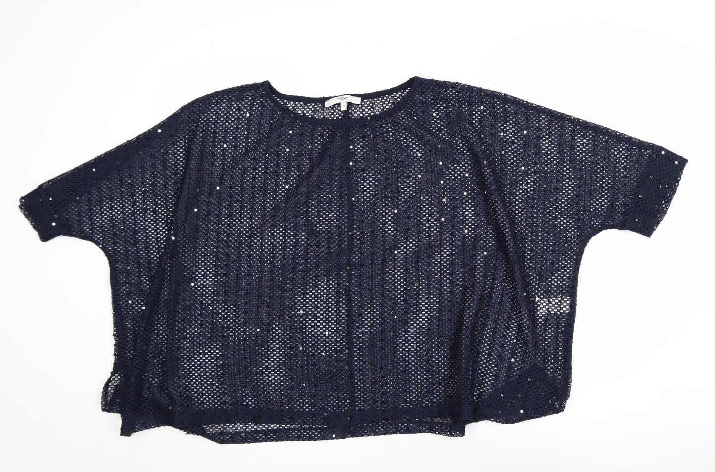 Next Women’s Blue Sequin Mesh Cropped Blouse Size 16
