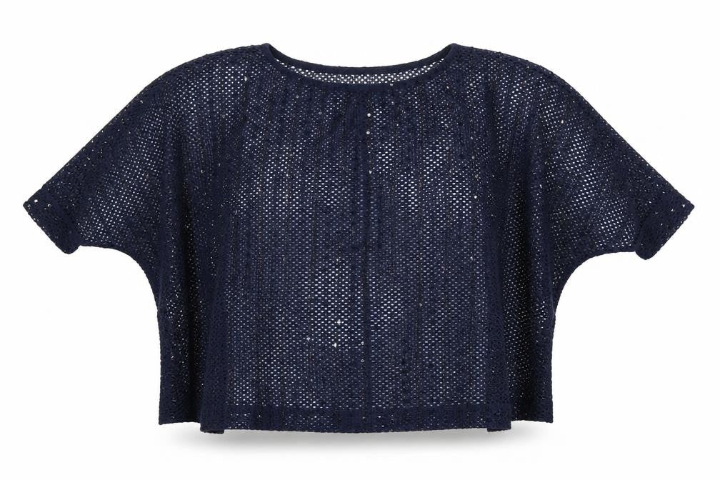 Next Women’s Blue Sequin Mesh Cropped Blouse Size 16