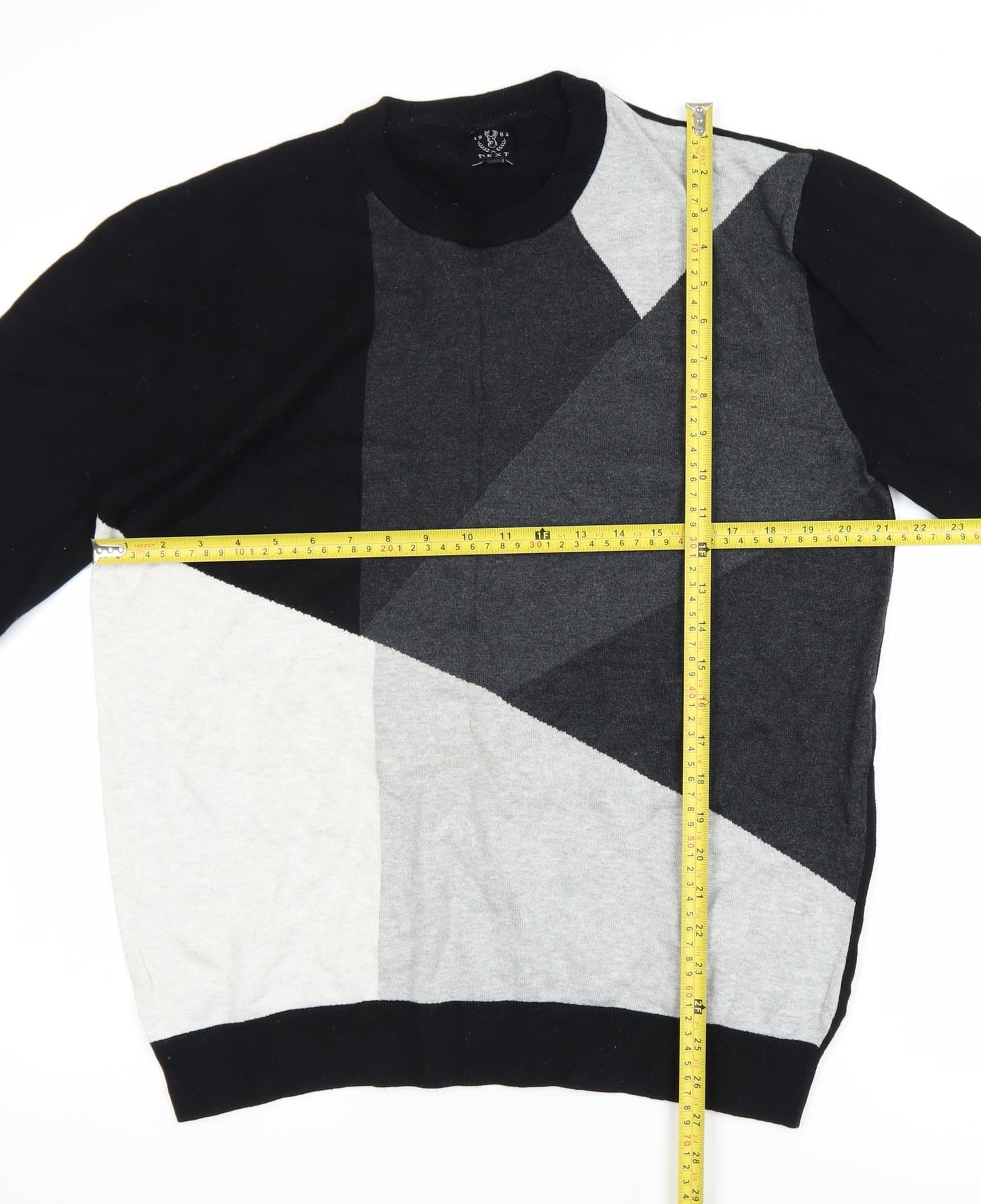 Next Men’s Black Grey Geometric Cotton Pullover Jumper XL