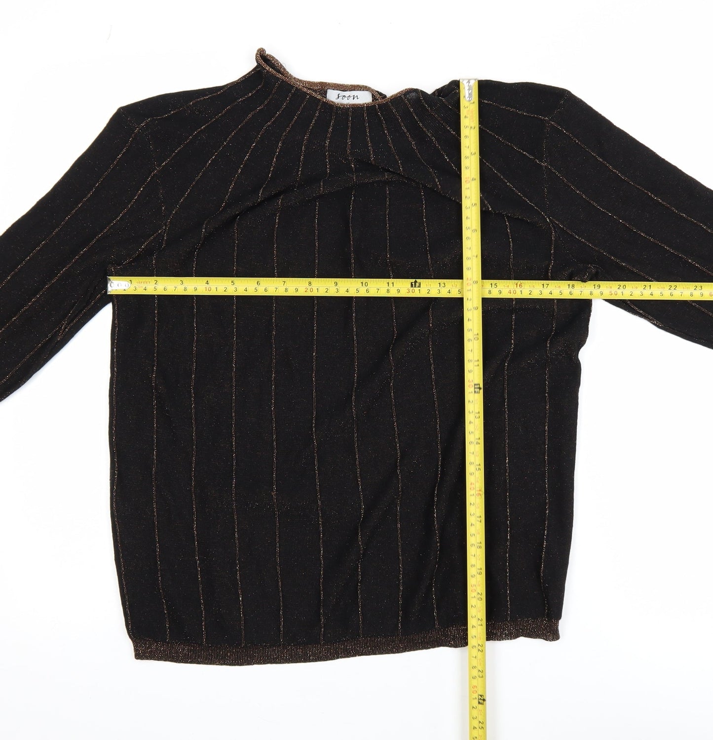 Soon Womens Black Glitter Stripe High Neck Tunic Top Size 16